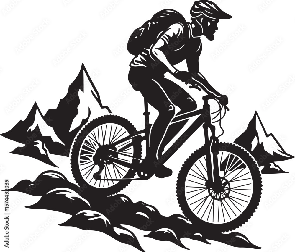 Obraz premium Bold Cyclist Silhouette on Mountain Path.