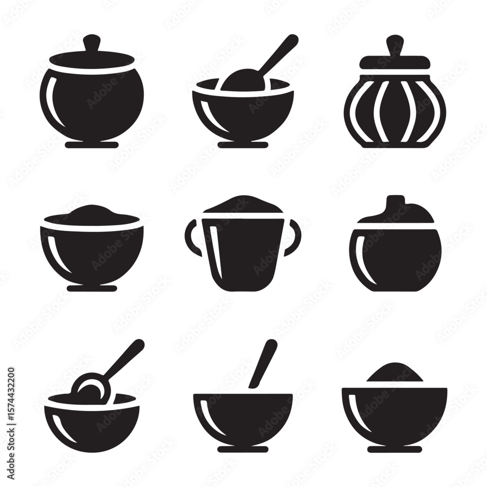 Sugar Bowl Glyph Icons for Tea Sets and Kitchen
Sugar Bowl Glyph Icons for Tea Sets and Kitchen