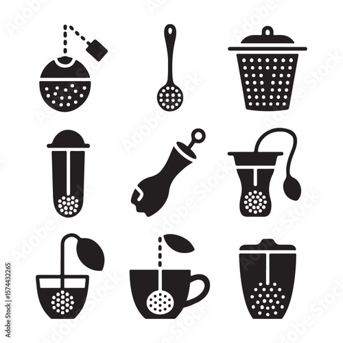 Tea Infuser Glyph Icons for Herbal and Wellness Brews
