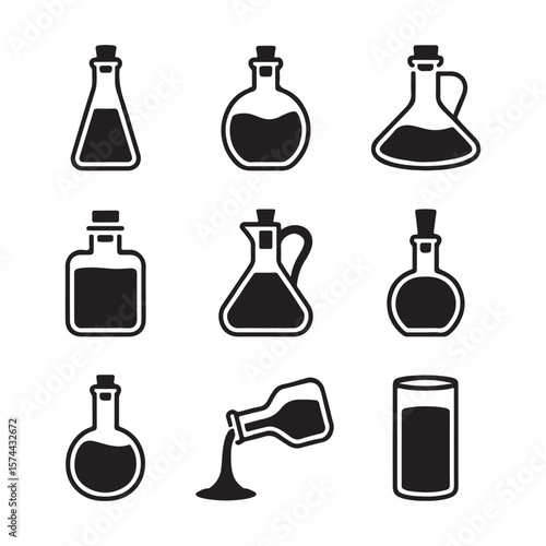 Vinegar Bottle Glyph Icons for Kitchen and Packaging
