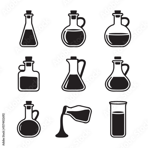 Vinegar Bottle Glyph Icons for Kitchen and Packaging

