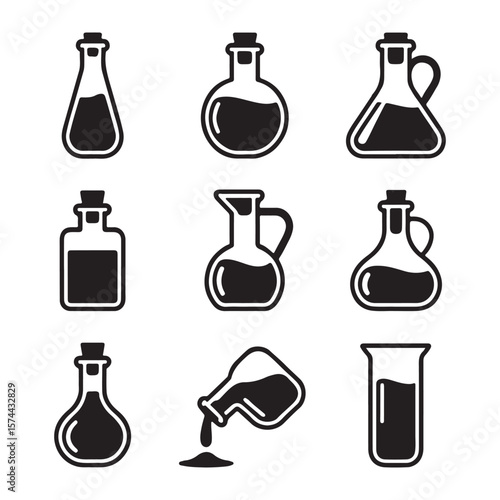 Vinegar Bottle Glyph Icons for Kitchen and Packaging

