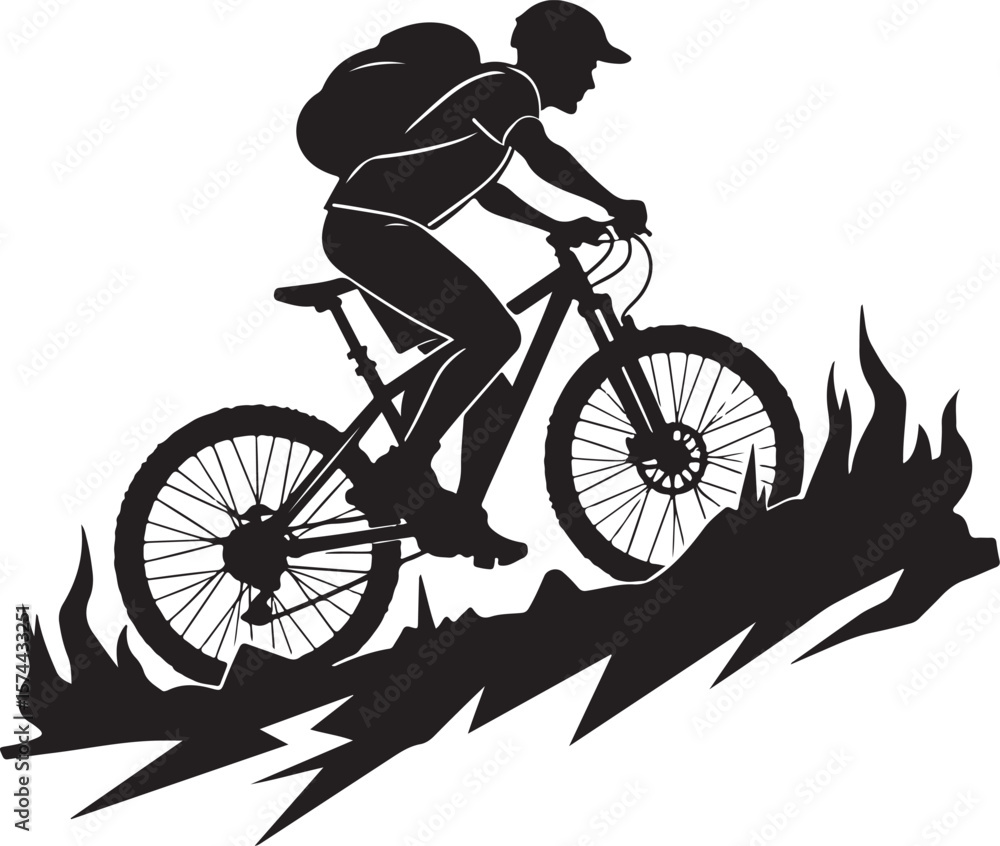 Obraz premium Bold Cyclist Silhouette on Mountain Path.