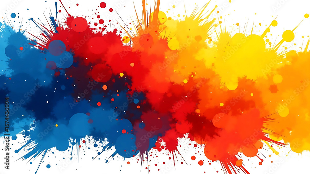 Fototapeta premium Abstract Brush Stroke Pattern in Vivid Primary Colors – Dynamic and Spontaneous on White Background