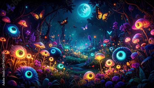 Generated image: Enchanted Forest with Luminous Plants and Butterflies