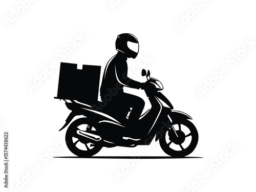 silhouette vector illustration of a man delivering packages on a motorbike isolated with white background 
