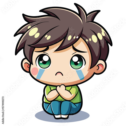 Sad cartoon boy with tears