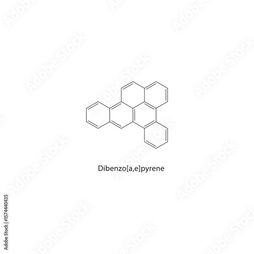 Dibenzo[a,e]pyrene skeletal structure. Polycyclic aromatic compound schematic illustration. Simple diagram, chemical formula.