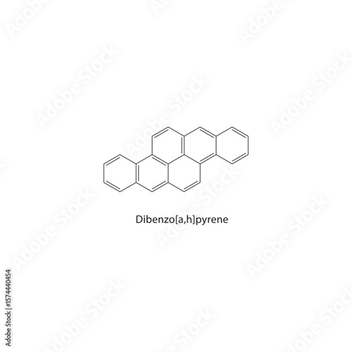 Dibenzo[a,h]pyrene skeletal structure. Polycyclic aromatic compound schematic illustration. Simple diagram, chemical formula.