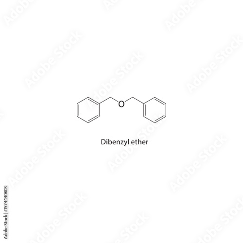 Dibenzyl ether skeletal structure. Aromatic ether compound schematic illustration. Simple diagram, chemical formula.