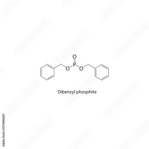 Dibenzyl phosphite skeletal structure. Phosphite ester compound schematic illustration. Simple diagram, chemical formula.