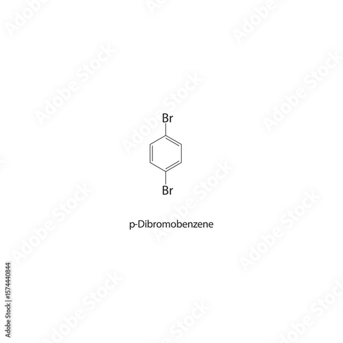 p-Dibromobenzene skeletal structure. Halogenated aromatic compound schematic illustration. Simple diagram, chemical formula.