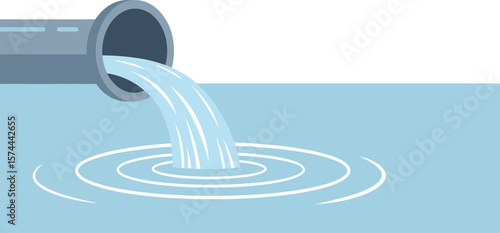 A pipe is discharging clean water into a pool, creating ripples and illustrating a fresh water source