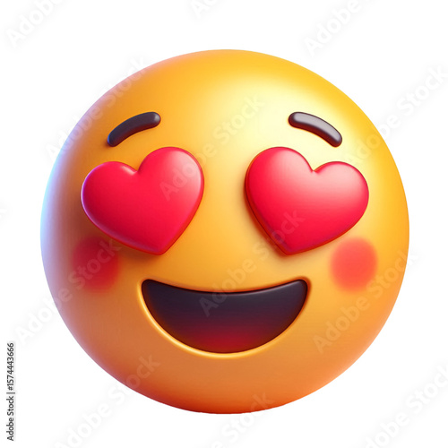 3D cute Smiling face with heart eyes three-dimensional emoji isolated on white background