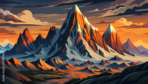 Mount Kenya, Kenya – Glacial peaks rise above rugged slopes dotted with moorland. Wisps of cloud drift, blending cold stone and warmth of sunrise.
