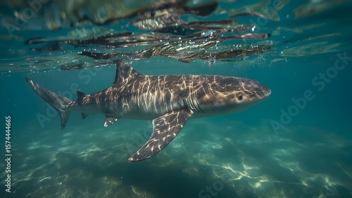 Underwater Shark Gliding Through Turquoise Water