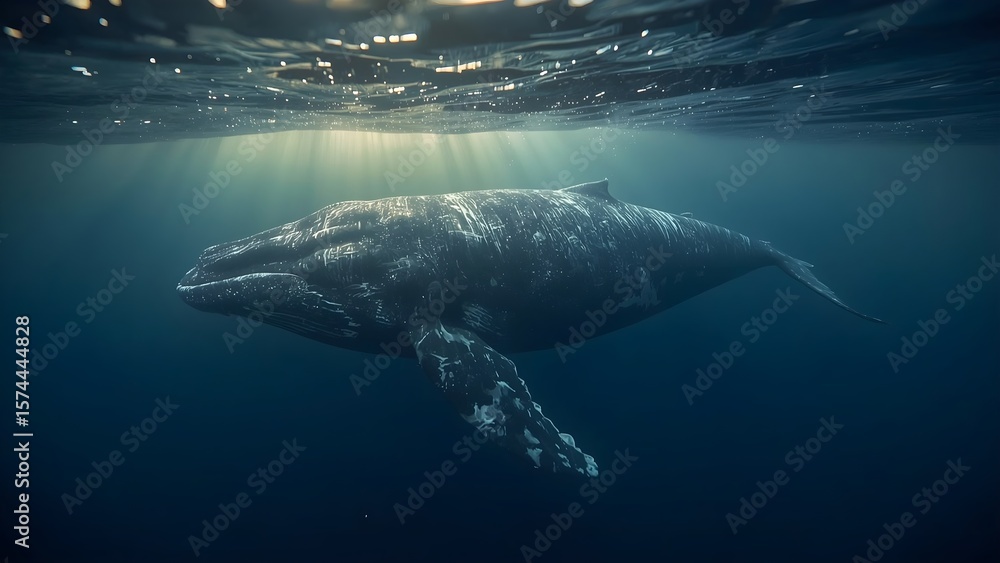 Fototapeta premium Majestic Humpback Whale Beneath the Ocean's Surface