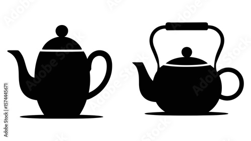 Teapot kettle vector illustration black and white kitchenware design set