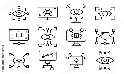 Modern technology icons featuring eye and visual recognition symbolism for digital design
