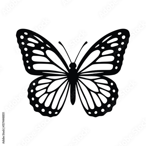 Elegant Butterfly Silhouette Detailed Black and White Vector Illustration