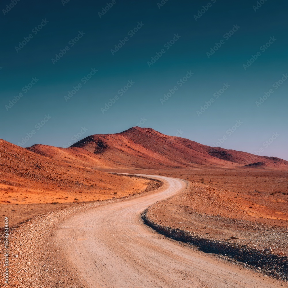 Naklejka premium Dusty road winding through a desert landscape