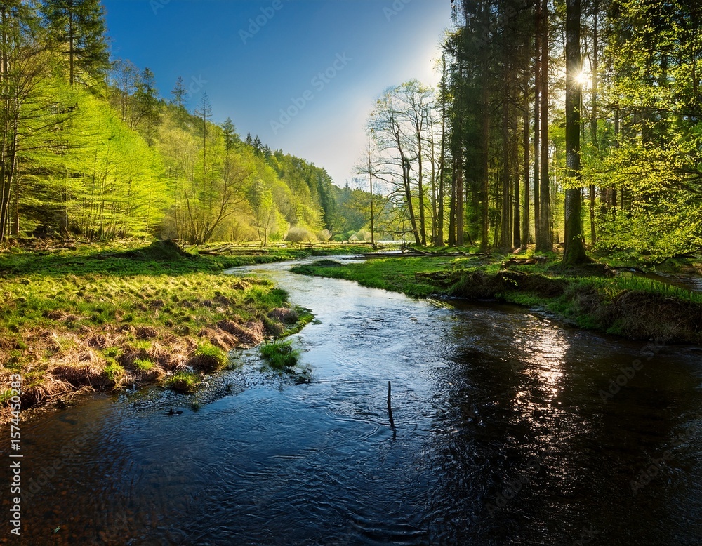 Fototapeta premium river in spring forest