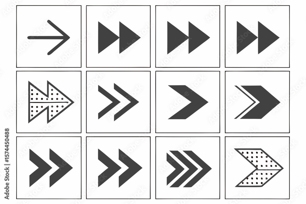 Minimalist vector grid of 15 black arrows and abstract arrow-like shapes, ideal for UI/UX, signage, infographics, web design, and navigation icons. Minimalist vector grid of 15 black arrows and abstract arrow-like shapes, ideal for UI/UX, signage, infographics, web design, and navigation icons.