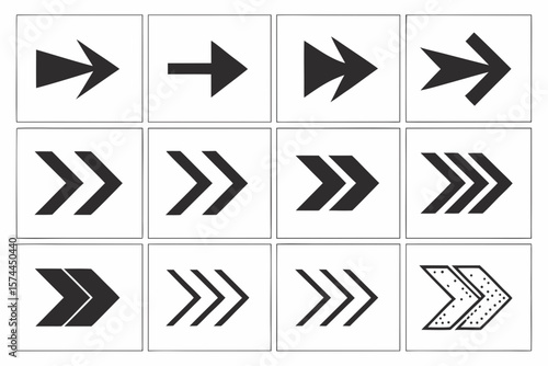 Free Download Minimalist vector grid of 15 black arrows and abstract arrow-like shapes, ideal for UI/UX, signage, infographics, web design, and navigation icons. - GFXLoad