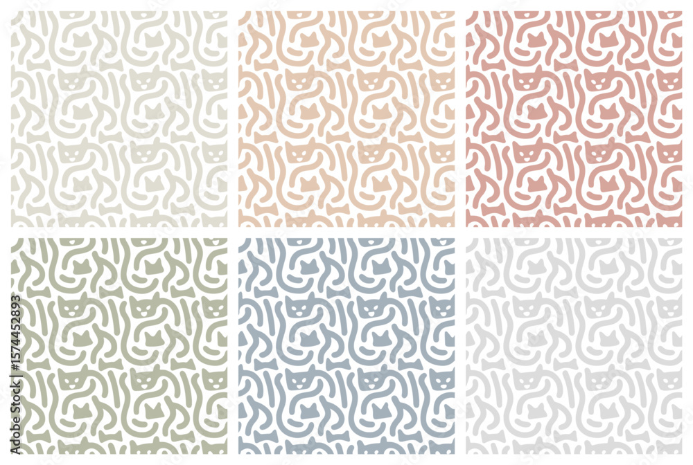 Fototapeta premium Abstract geometric seamless pattern set in pastel colors collection for design