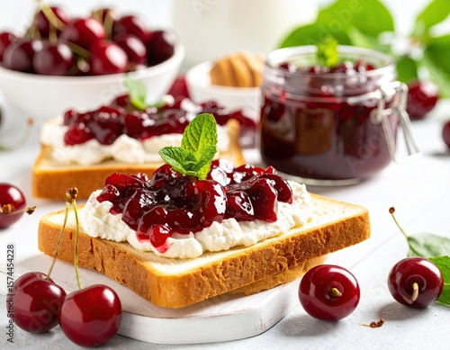 Delicious cherry toast with jam