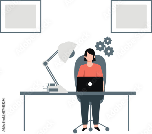 A girl is working on setting gears at workplace