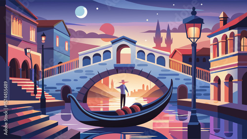 A man and a child are enjoying a boat ride in a city with a beautiful bridge in the background. The scene is calm and tranquil, with the man and child taking in the sights and sounds of the city