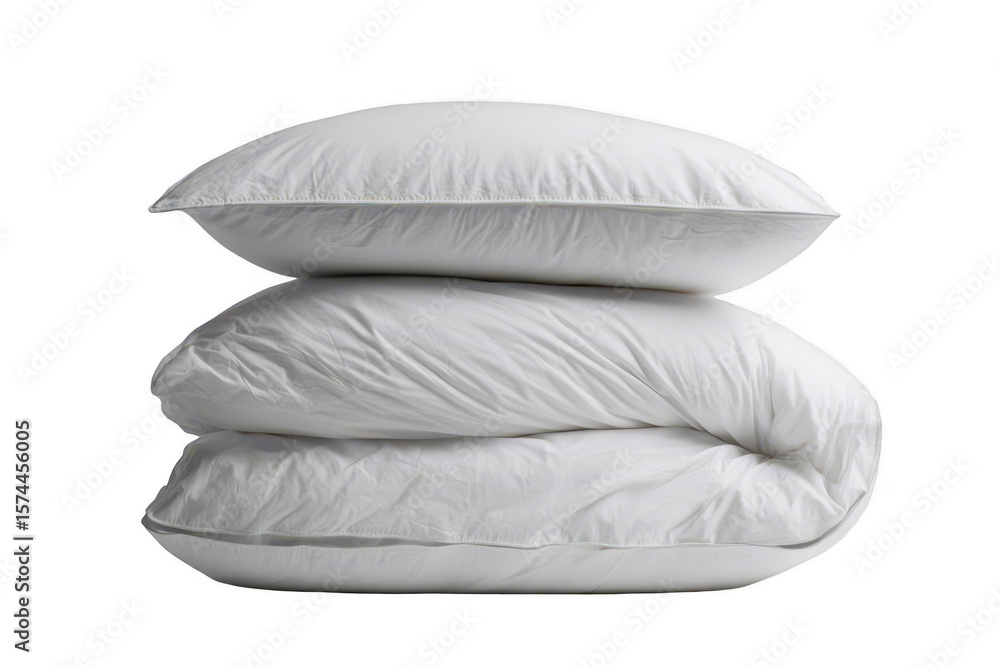 Two white pillows atop a folded duvet Two white pillows atop a folded duvet