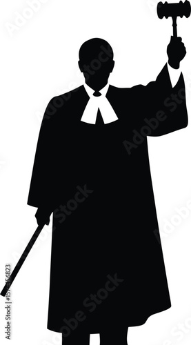A judge in a robe holding a gavel, isolated on white background