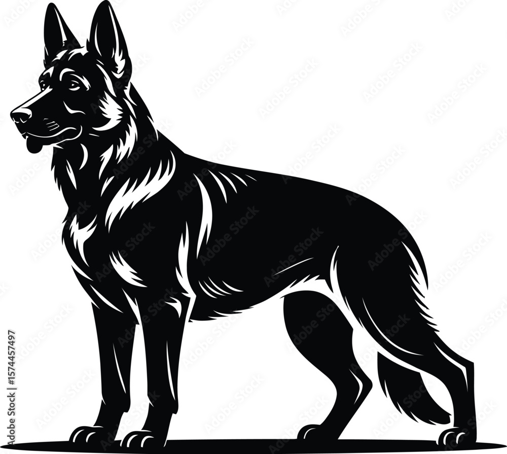 Black German Shepherd Silhouette Standing Alert white Black German Shepherd Silhouette Standing Alert white