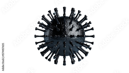Detailed 3D Rendered Virus Cell with Glossy Surface and Sharp Spikes Against Black Isolated Transparent Background