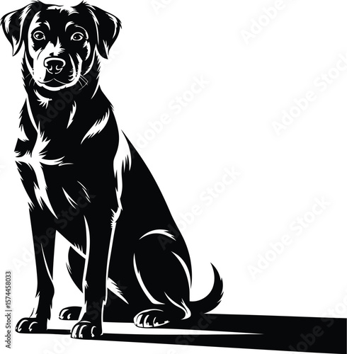 Black dog sitting attentive white