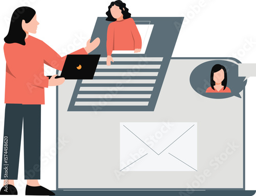 The lady gets online mails.