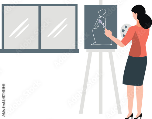 The painter is busy in sketching