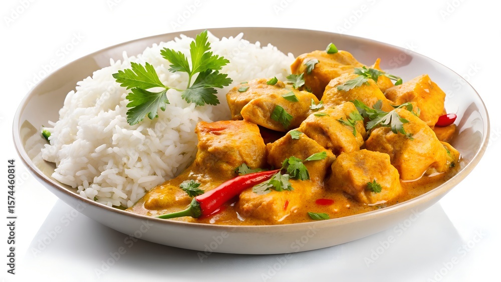 Chicken curry with rice and chili Chicken curry with rice and chili