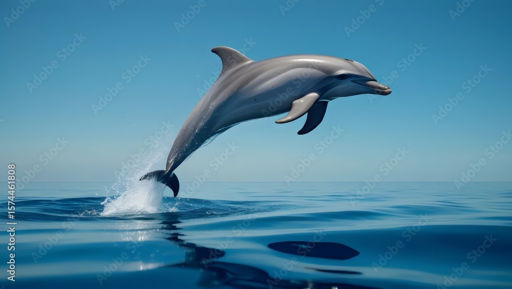 Fototapeta premium Graceful Dolphin Leaping from the Sparkling Blue Ocean