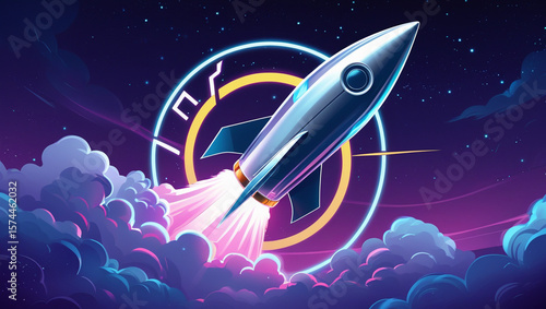 Launching a new product, rocket and branding concept, 3D style