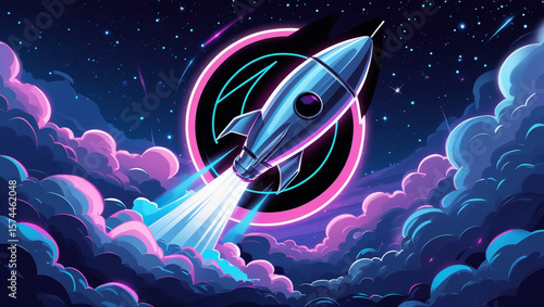 Launching a new product, rocket and branding concept, 3D style