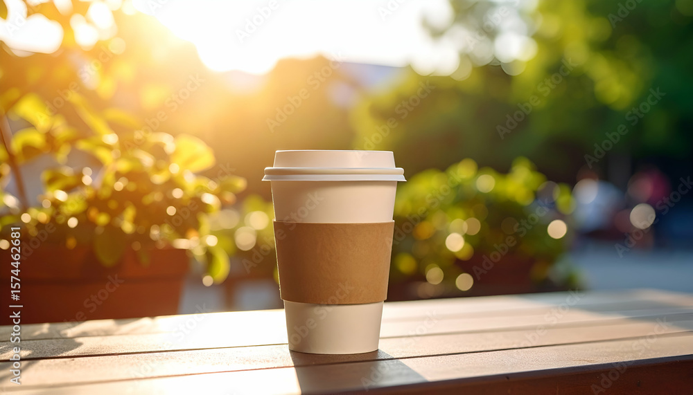 Coffee cup with sunset, and outdoor cafe. Coffee cup with sunset, and outdoor cafe.