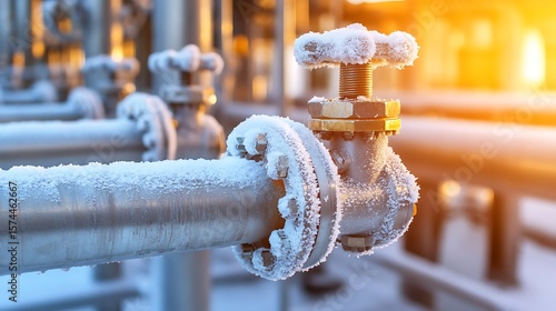 Frozen pipes and valves in a facility.