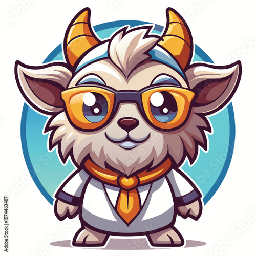 Cute goat wearing sunglasses and a tie