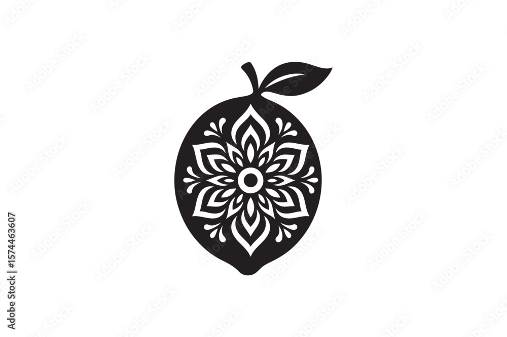 Obraz premium Mandala Lemon silhouette on white background.01