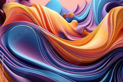 Vibrant and Colorful Abstract Background with 3D Flowing Lines and Swirls