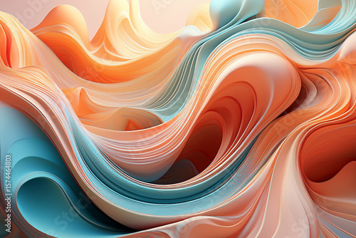 Abstract 3D Flowing Lines Background with Warm Peach and Teal Layers