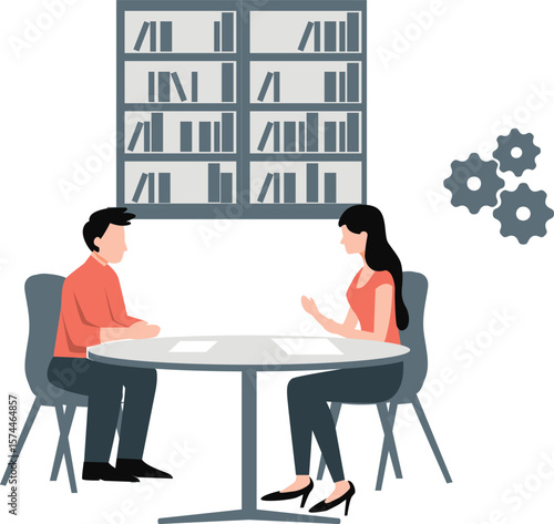 The boy and girl are discussing on business changings